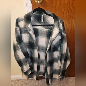 Women's Casual Green and White Plaid Shirt